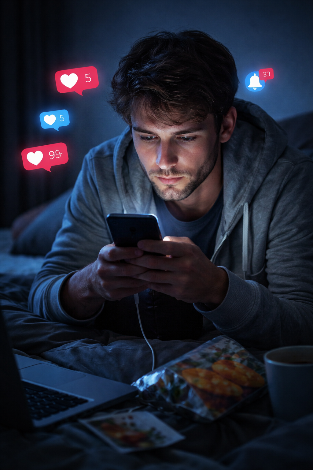 Persoon met telefoon in het donker